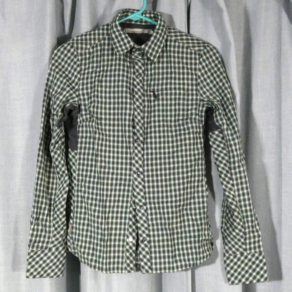 EUC Icebreaker Laurel Merino Wool Plaid Snap Closure, Vented, Collar Shirt XS